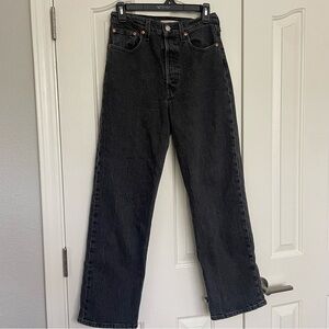 Levi’s Ribcage Straight Ankle Faded Black Gray Denim Jeans